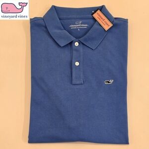 NWT Vineyard Vines Men's Large Blue 2-Button Polo Shirt with Whale Logo